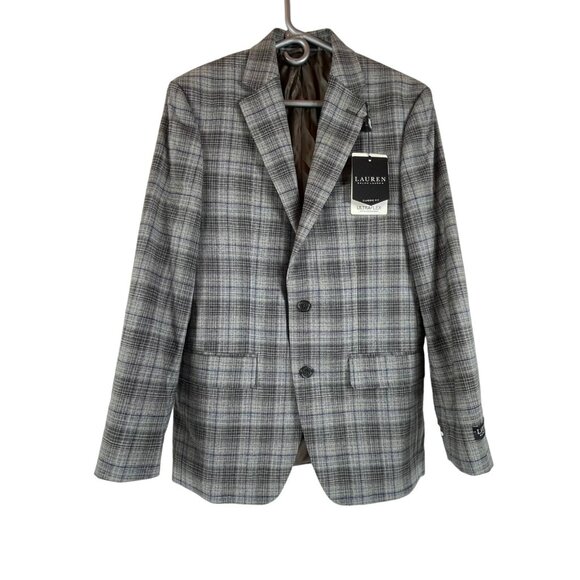 Ralph Lauren Lexington Blazer Sz 36 Reg Mens Plaid 2 Button Taupe Blue Jacket